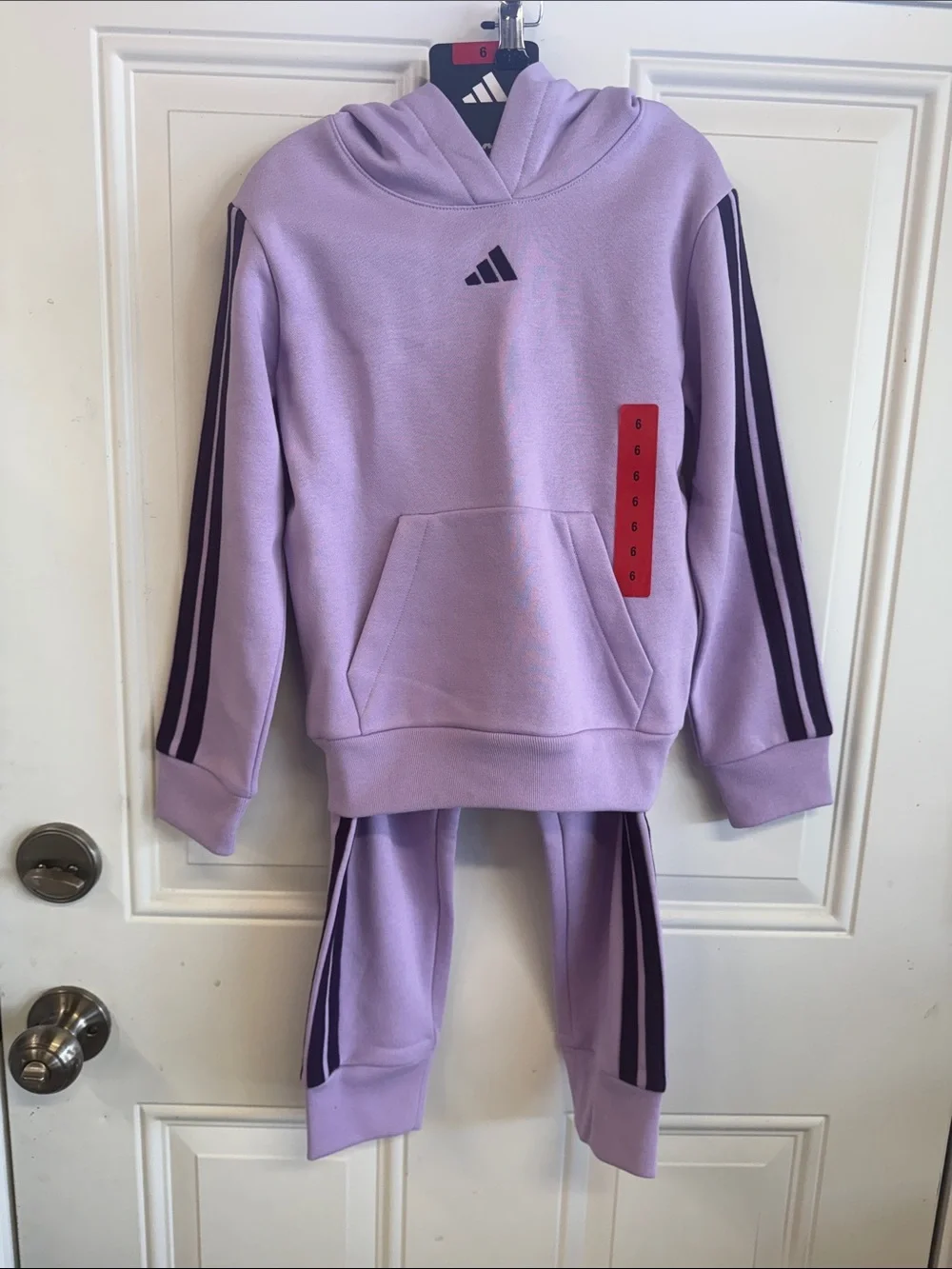 adidas Lavender Hoodie & Joggers Set with Dark Purple Stripes